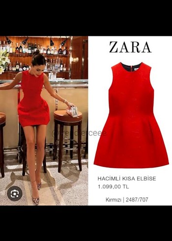 Zara Kırmızı Straplez Mini Elbise