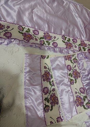 Mor İşlemeli Yastık Kılıfı, çarşaf  ve yatak örtüsü takımı - Görsel 2