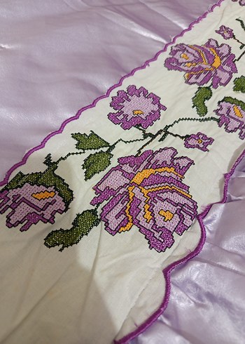 Mor İşlemeli Yastık Kılıfı, çarşaf  ve yatak örtüsü takımı - Görsel 3