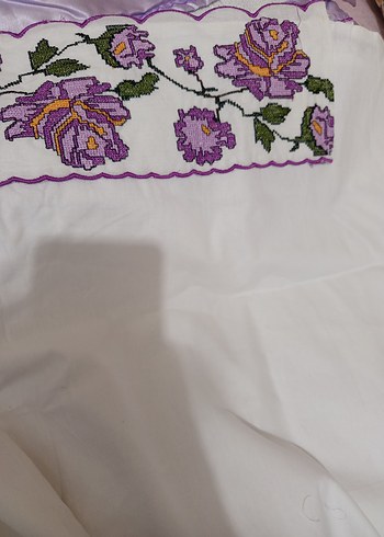 Mor İşlemeli Yastık Kılıfı, çarşaf  ve yatak örtüsü takımı - Görsel 4