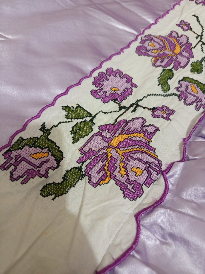 Mor İşlemeli Yastık Kılıfı, çarşaf  ve yatak örtüsü takımı - Görsel 3