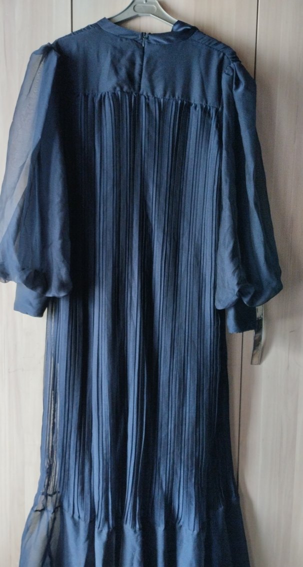 Lacivert Piliseli Uzun Elbise - Görsel 3