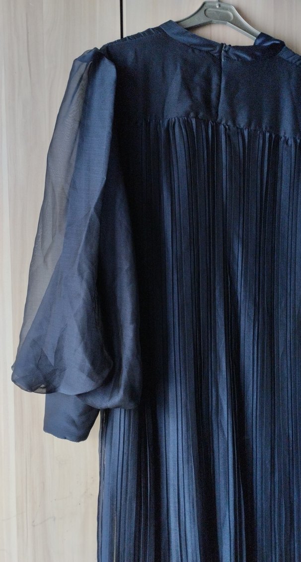 Lacivert Piliseli Uzun Elbise - Görsel 4