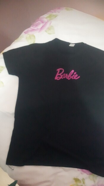 Barbie M beden siyah barbie baskılı t shirt
