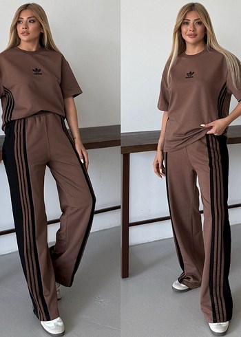 Adidas Kadın Beyaz Çizgili Kısa Kollu Eşofman Takımı