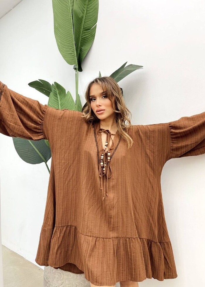 Keten elbise - Görsel 4