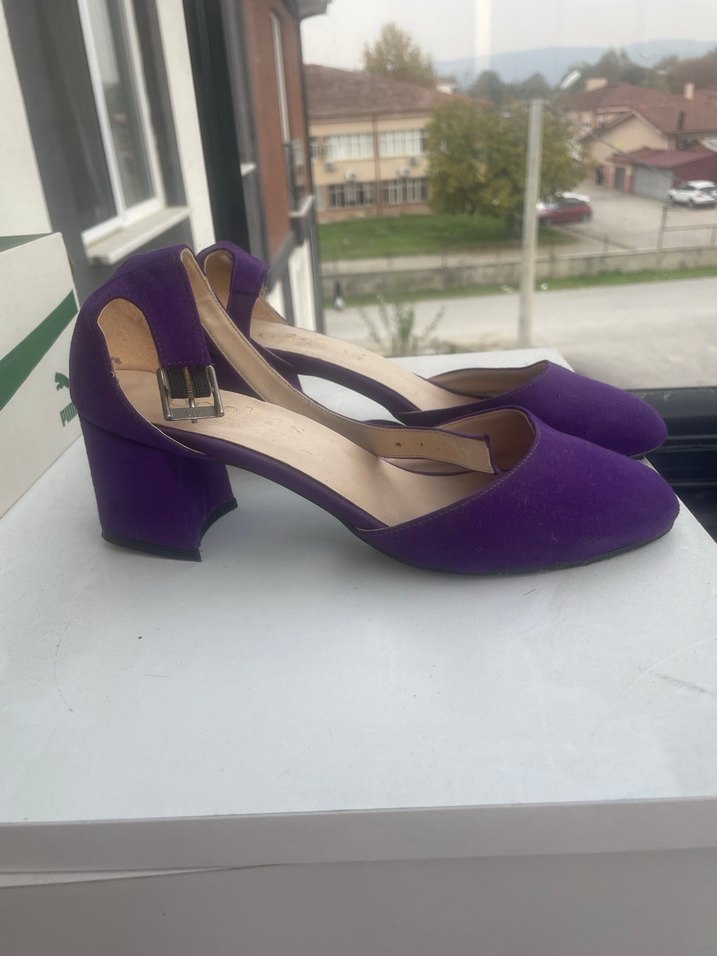 Mor Süet Tokalı Kadın Topuklu Ayakkabı - Görsel 2