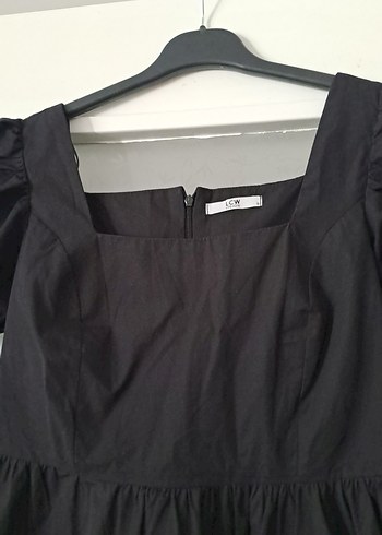 s Beden siyah Renk Siyah Keten Midi Elbise, Robalı, Bol Kesim