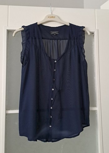 xl Beden Düğmeli V Yaka Kolsuz Lacivert Bluz