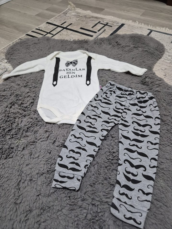 Gri Pamuklu Uzun Kollu Bebek Body - Görsel 3