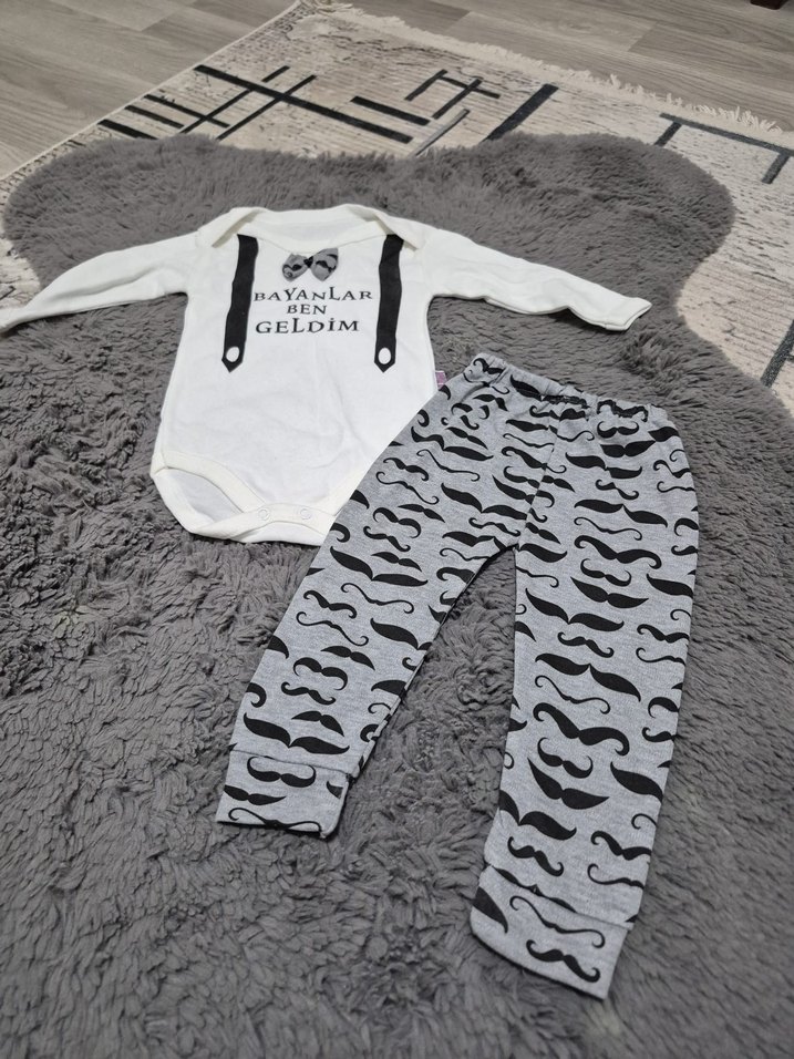 Gri Pamuklu Uzun Kollu Bebek Body - Görsel 2