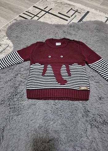 12-18 Ay Beden Bordo Zebra Desenli Erkek Çocuk Kazak