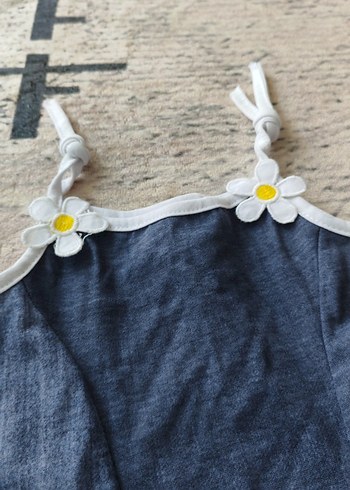 5 Yaş Beden Kız Çocuk Mavi Batik Desenli Askılı Denim Elbise