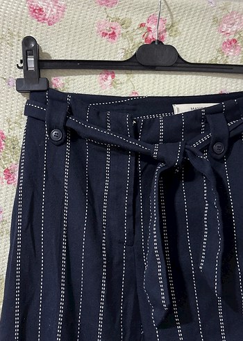 Lacivert Kuşaklı Kadın Kumaş Pantolon - Görsel 3