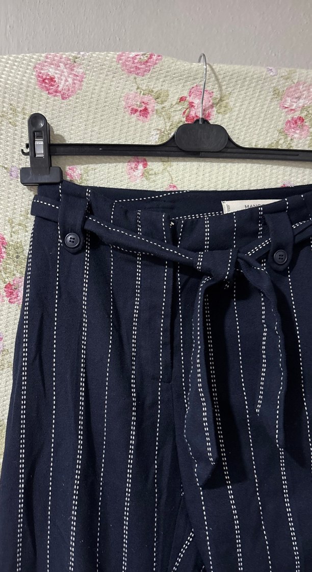 Lacivert Kuşaklı Kadın Kumaş Pantolon - Görsel 3