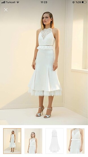 İpekyol beyaz abiye elbise