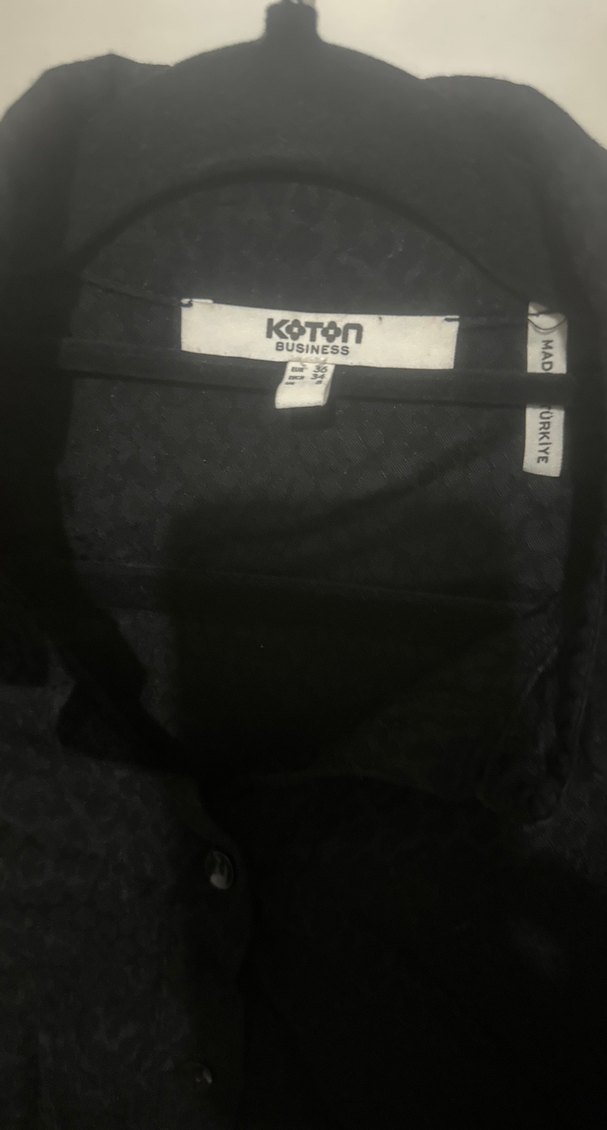 Siyah saten leopar desen  Düğmeli Uzun Kollu Gömlek - Görsel 4