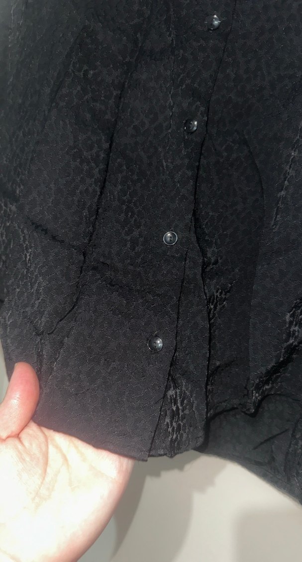 Siyah saten leopar desen  Düğmeli Uzun Kollu Gömlek - Görsel 3