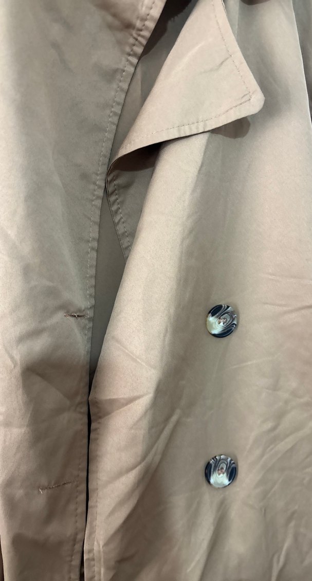 Düğmeli Bej Uzun Keten Kadın Trençkot - Görsel 4