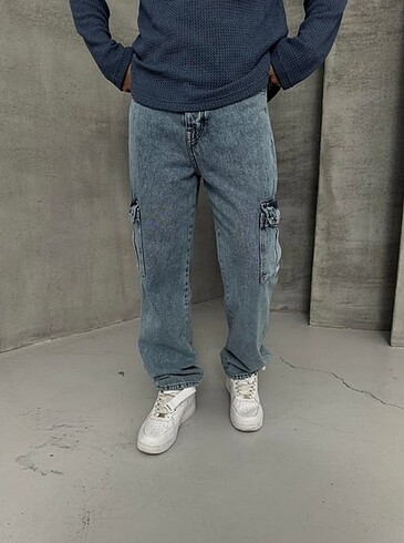 Mavi Kargo Cep Baggy Kot Pantolon