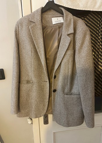 l Beden Kürk Detaylı Bej Kadın Blazer Ceket