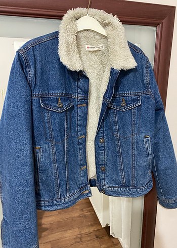 Koton Gri Kürklü Mavi Kadın Denim Ceket - Görsel 4