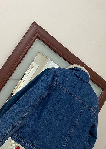 Koton Gri Kürklü Mavi Kadın Denim Ceket - Görsel 8