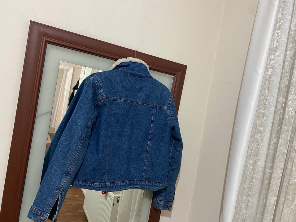 Koton Gri Kürklü Mavi Kadın Denim Ceket - Görsel 5