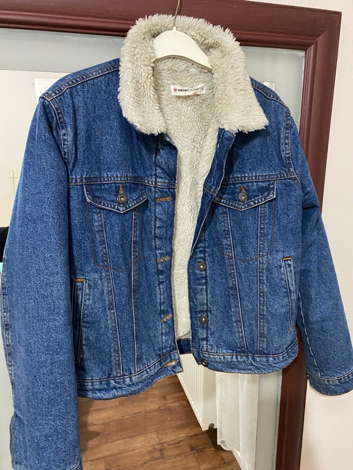 Koton Gri Kürklü Mavi Kadın Denim Ceket - Görsel 4