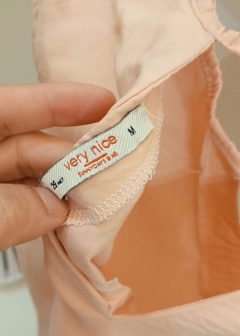 Bej Kolsuz V Yaka Keten Mini Bluz - Görsel 3