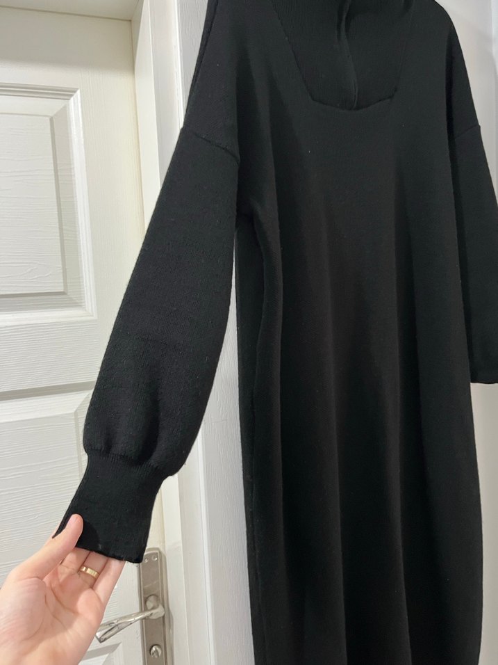 Siyah Uzun Örgü Kadın Elbise yün - Görsel 4