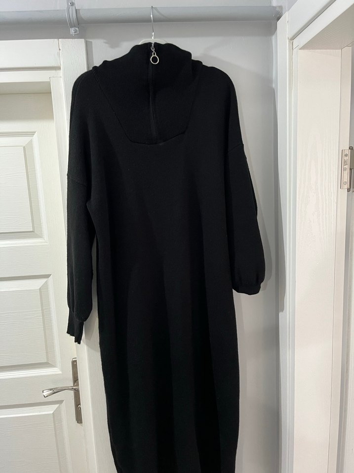 Siyah Uzun Örgü Kadın Elbise yün - Görsel 3