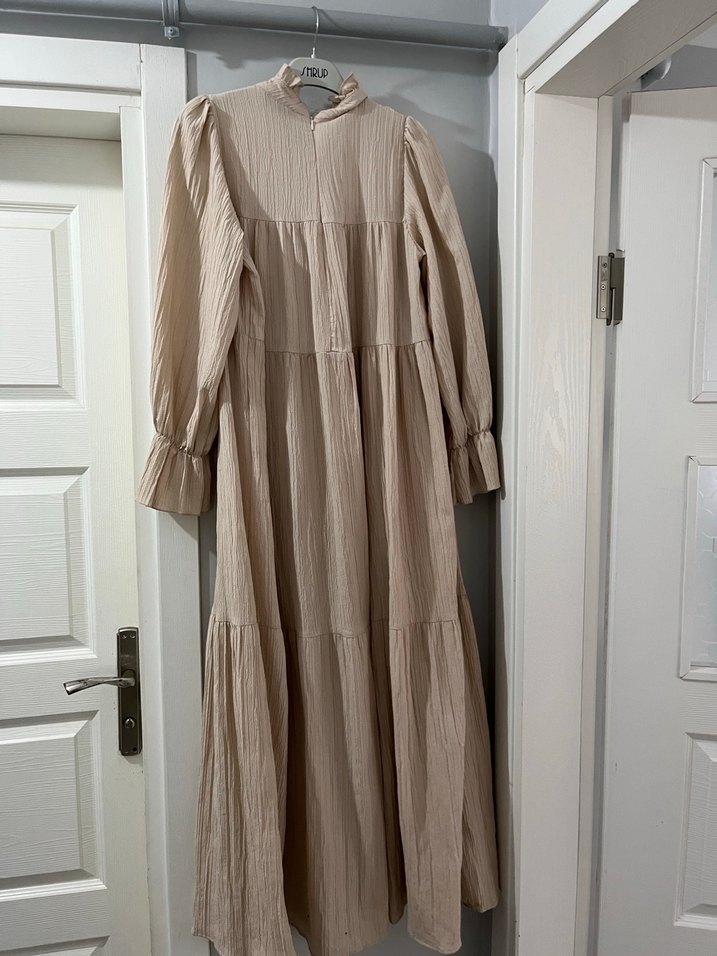 Bej uzun elbise - Görsel 5