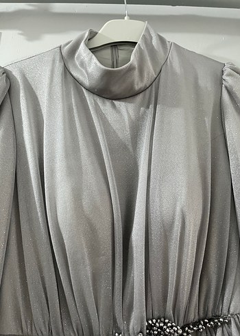 Gri Uzun Pilili Abiye Elbise - Görsel 6