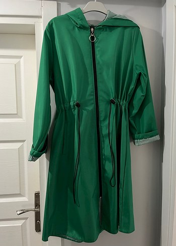 Parlak Yeşil Uzun Kadın trench yağmurluk - Görsel 5