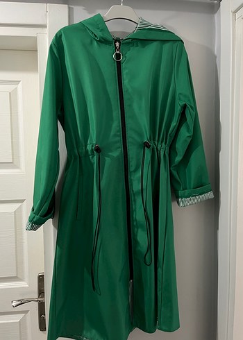 Parlak Yeşil Uzun Kadın trench yağmurluk - Görsel 7
