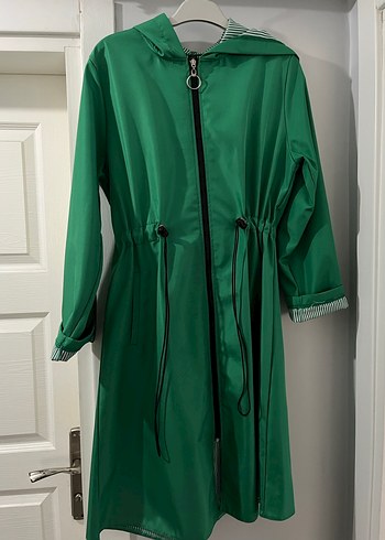 Parlak Yeşil Uzun Kadın trench yağmurluk - Görsel 6