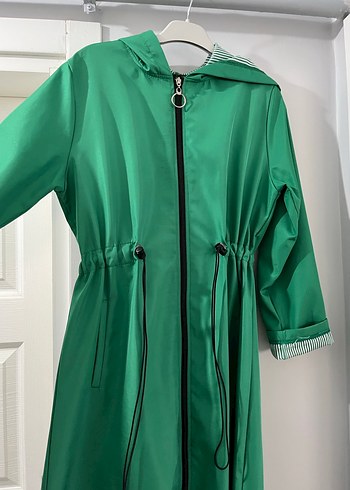 Parlak Yeşil Uzun Kadın trench yağmurluk - Görsel 4
