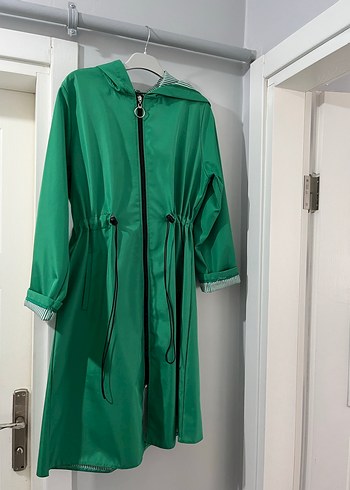 Parlak Yeşil Uzun Kadın trench yağmurluk - Görsel 2