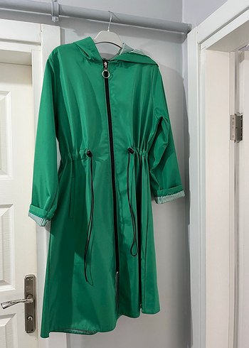 Parlak Yeşil Uzun Kadın trench yağmurluk - Görsel 3