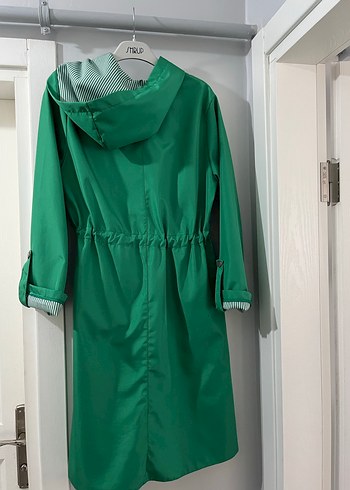 Parlak Yeşil Uzun Kadın trench yağmurluk - Görsel 10