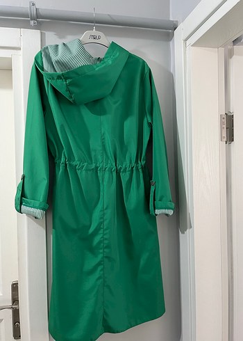 Parlak Yeşil Uzun Kadın trench yağmurluk - Görsel 9