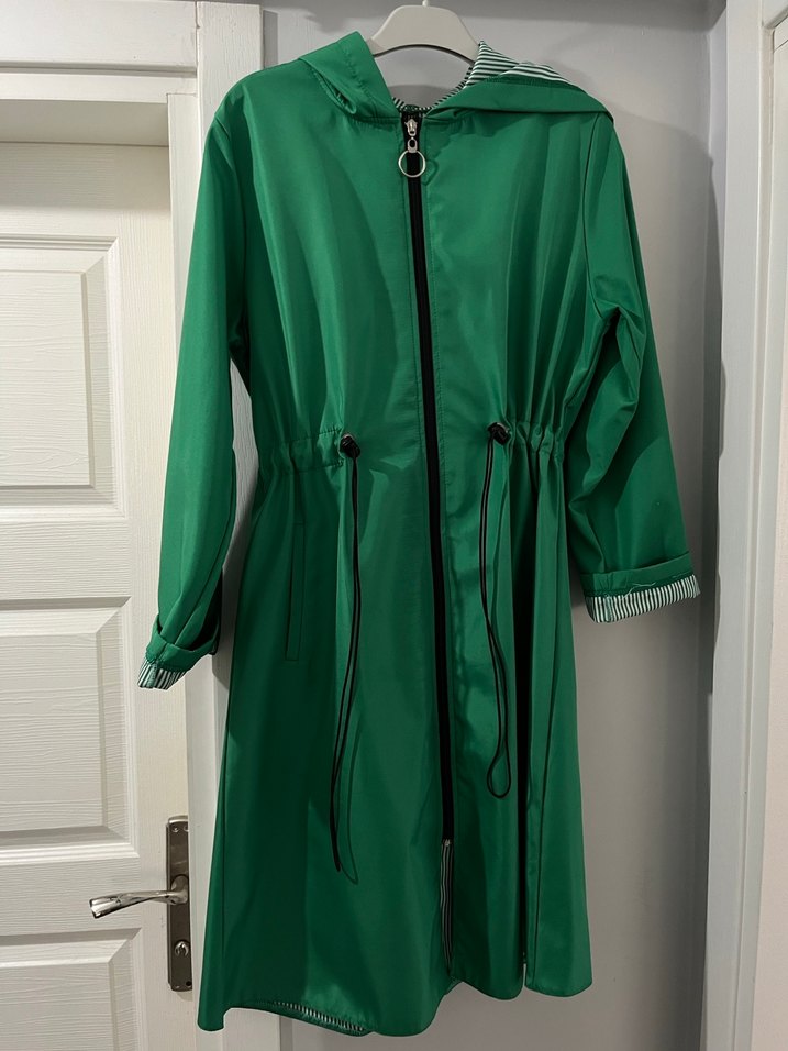 Parlak Yeşil Uzun Kadın trench yağmurluk - Görsel 5