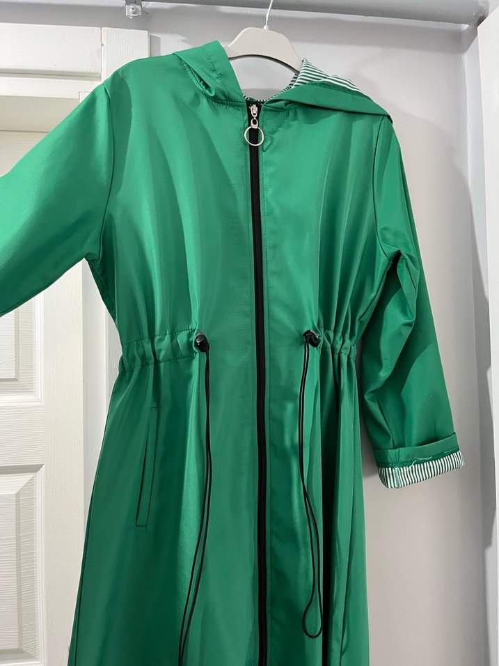 Parlak Yeşil Uzun Kadın trench yağmurluk - Görsel 4