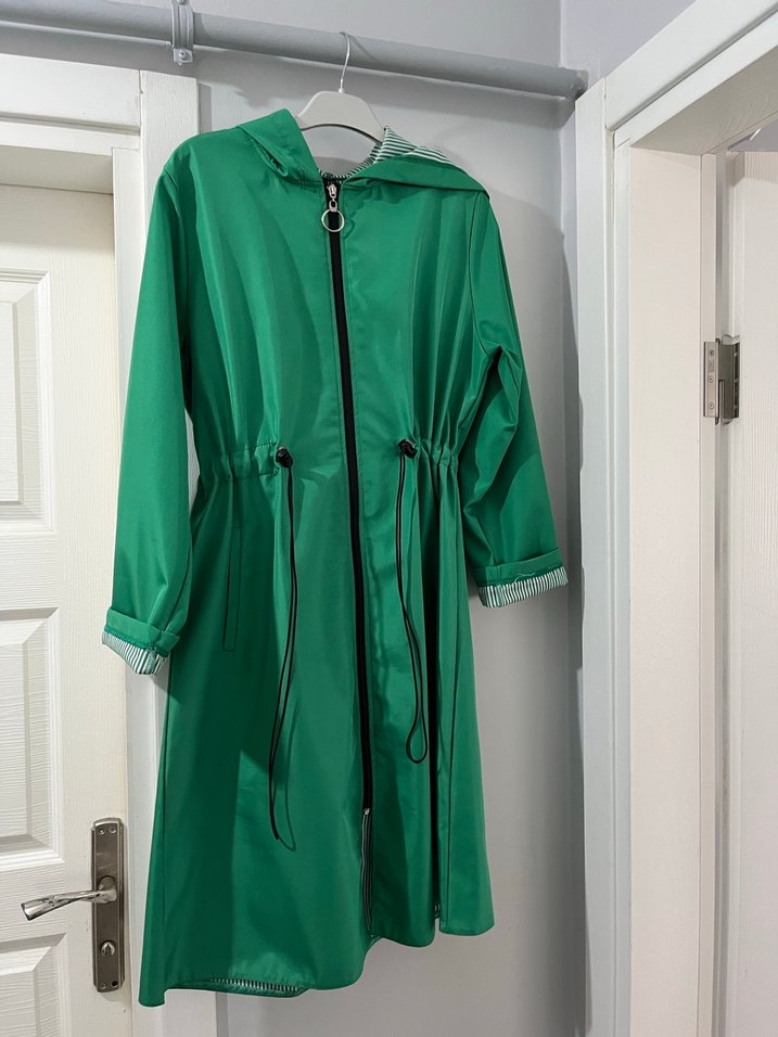 Parlak Yeşil Uzun Kadın trench yağmurluk - Görsel 3
