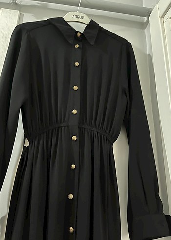 Uzun Siyah Düğmeli Kadın Elbise - Görsel 5