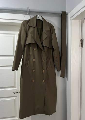 Bej Uzun Kadın Trençkot, Kuşaklı, Regular Fit - Görsel 2