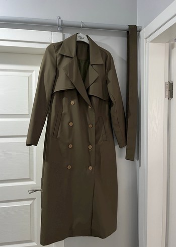 Bej Uzun Kadın Trençkot, Kuşaklı, Regular Fit - Görsel 3