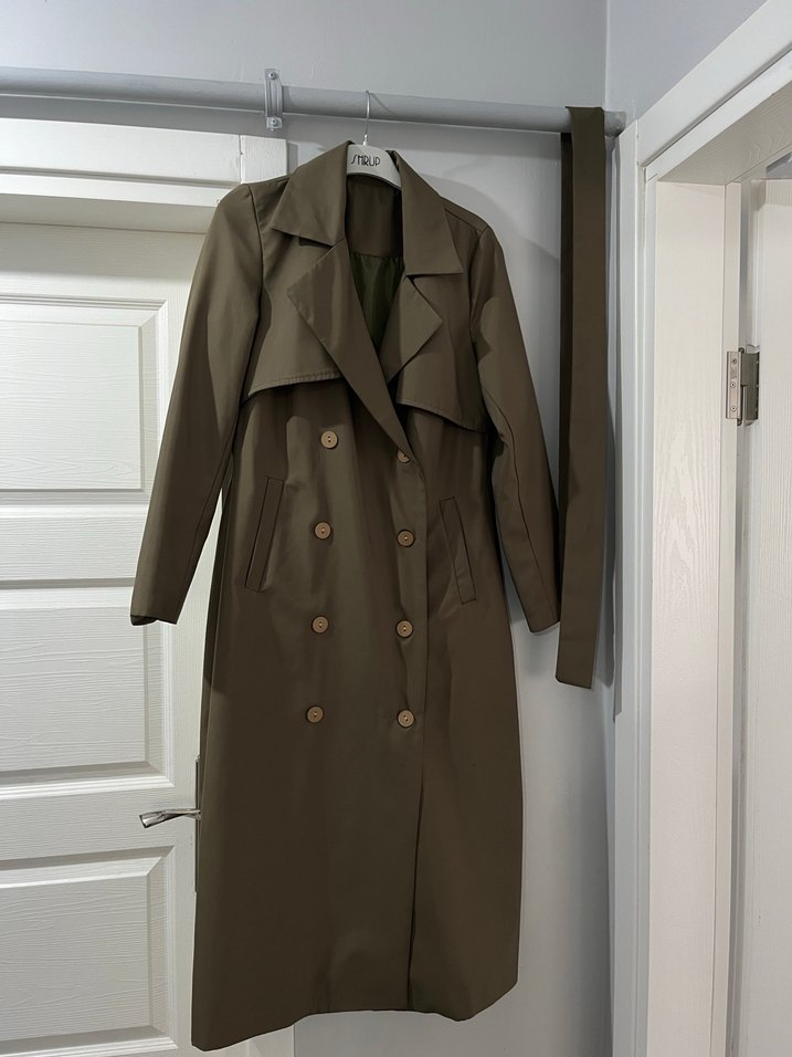 Bej Uzun Kadın Trençkot, Kuşaklı, Regular Fit - Görsel 3