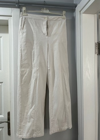 Kemerli Kolsuz Keten Beyaz Mini Yelek alt üst kantolon takım - Görsel 3